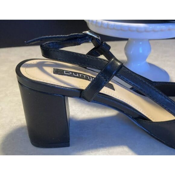 DUMJEY Black Sz 8 1/2 Faux Leather Slingback 2 Tone Close Toe Chunky Block Heels - Picture 6 of 8